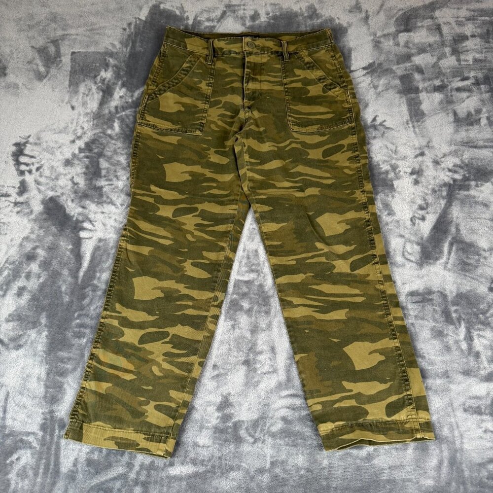 Lucky Brand Pants Women Size 29 Green Camouflage Utility Flat Front Canvas Chino